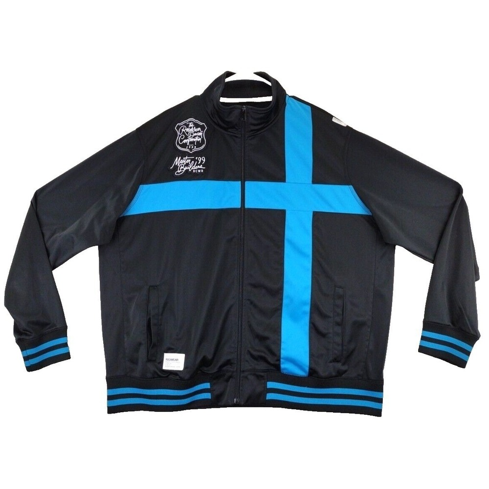 Rocawear Track Jacket Mens 3XL‎ Black Blue Master Builders Y2K Hip Hop Zip Up